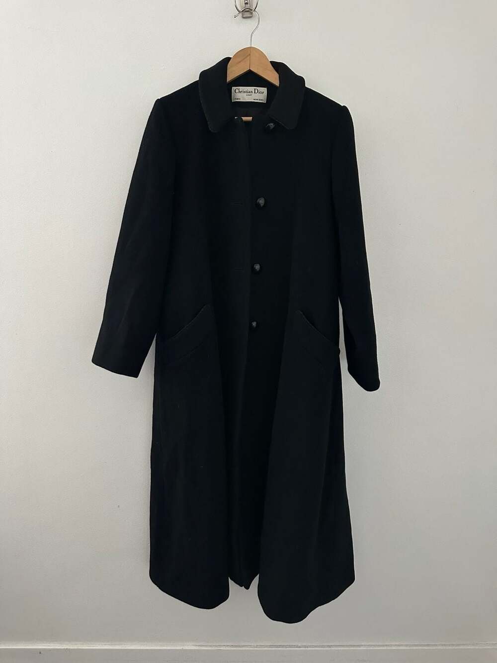 80’s Christian Dior Black Wool Full-Length Overcoat with ILGWU Union Tag